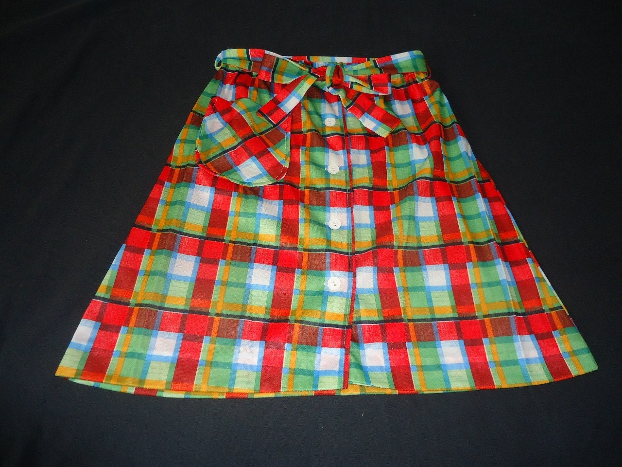 Bright Plaid Vintage 1960's MOD Mini Aline Skirt XS S