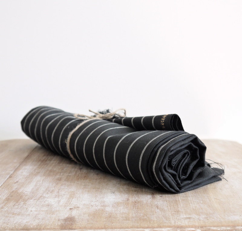 RESERVED//// Vintage black and white stripe pinstripe worsted Merino wool fabric piece from retired London tailor suiting cloth
