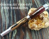 Over & Under Shotgun Rollerball Writing Pen - Red Apple Burl and Spalted Hackberry Wood - Free Engraving