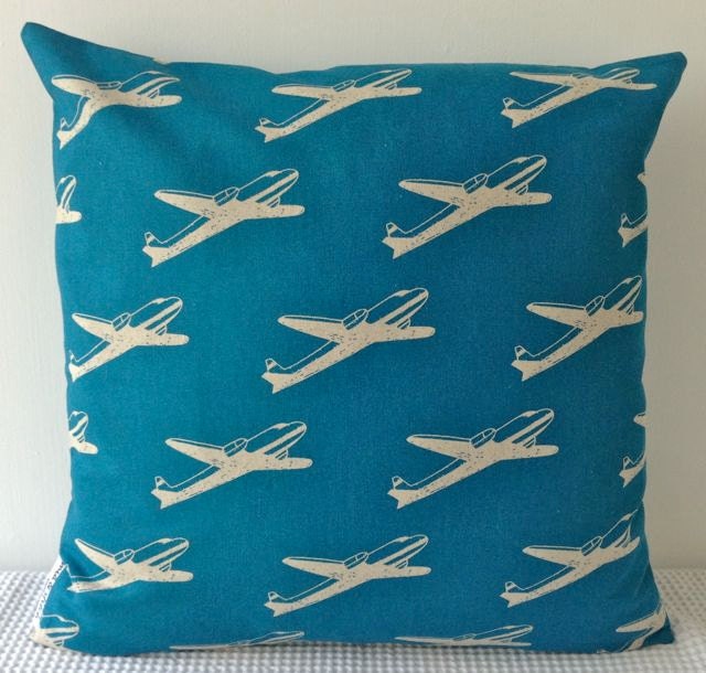 Japanese blue airplane pattern cushion cover, slip cover, throw pillow, decorative cushion, accent pillow