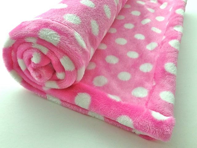 Funky baby quilt - pink polar bear fleece with white polka dots - the ultimate baby gift