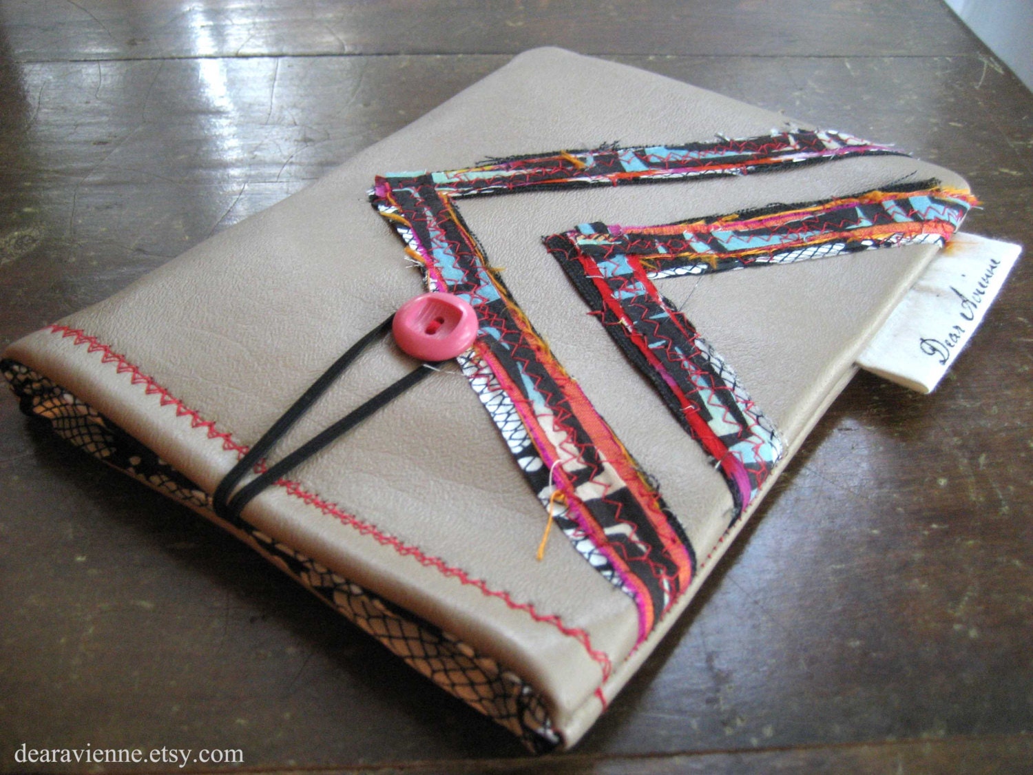 Kindle Fire Sleeve / Colorful Chevron Applique / Padded Cover Case / Vinyl with Button Closure