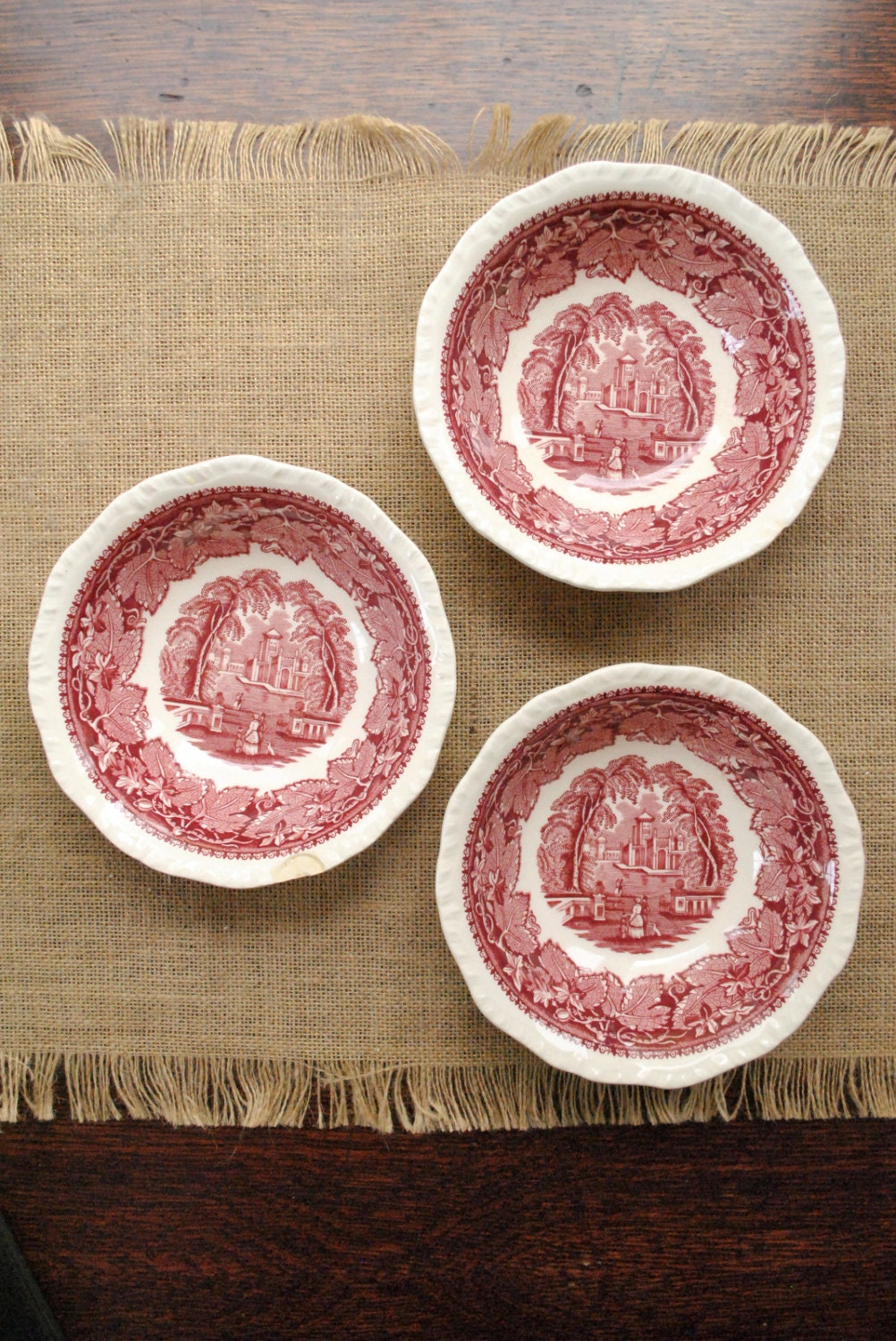 Set of Three Mason's Red Transferware Bowls