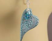 Heart Earrings Sterling Silver Swarovski Crystals Colorful Paisley Turquoise Heart Jewelry