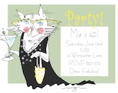 Party Invitation Custom Digital 5" x 7" with Party Loving Cat