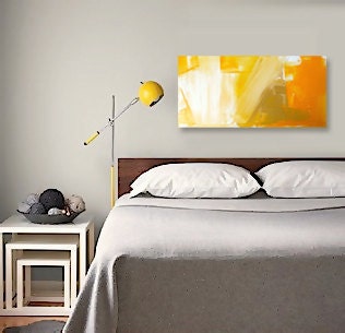 Abstract Acrylic Painting Original Fine Art 12"x24" by Linnea Heide - yellow ochre - metallic gold - contemporary - gestural