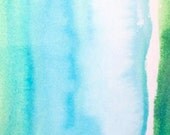 Watercolor Painting - original abstract fine art - shades of blue green - ombre colorblock
