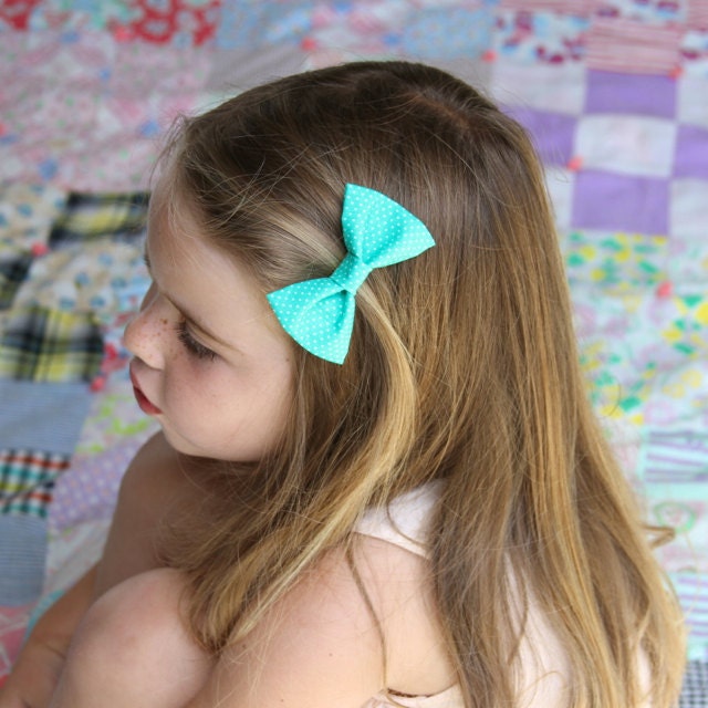 teal white polkadot bow