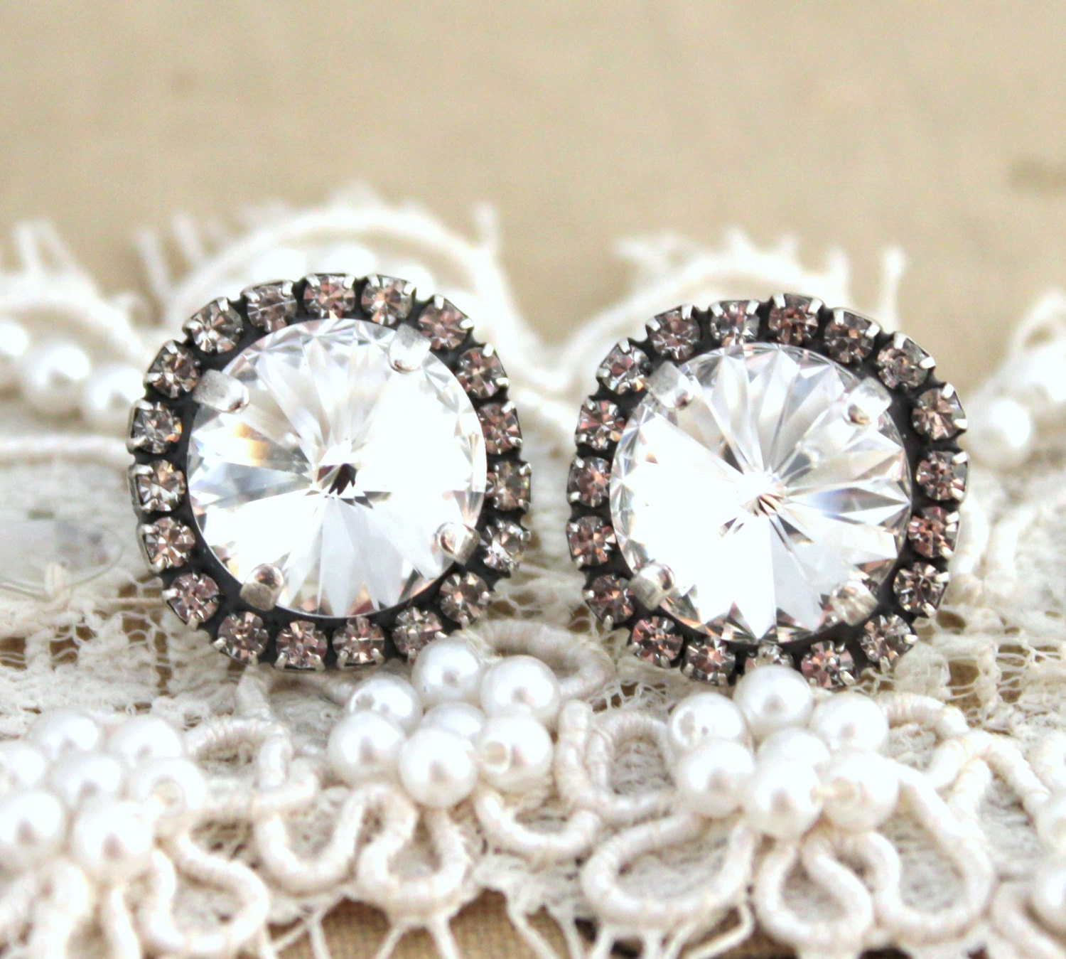 Bridal earrings Crystal earrings - silver plated oxidized  real Swarovski crystals.