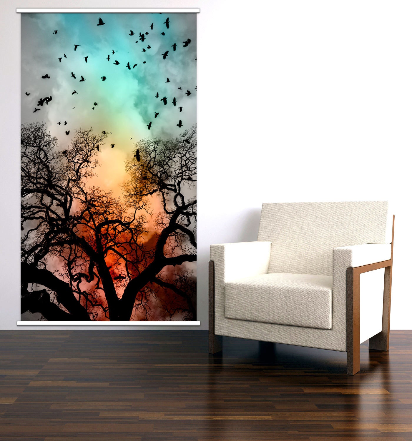 Fiery Skies - Giant Wall Poster Print Silhouette - 33x60" Ready To Hang