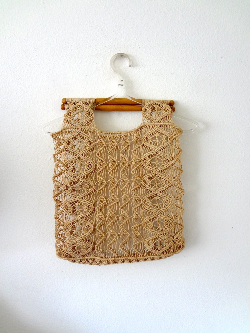 1970s Macrame Purse / Bohemian Handbag / Vintage Tote
