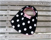 Baby Girl Boutique Style Bib in Black and White Polka Dot/Pink Minky .... Baby Girl Shower Gift