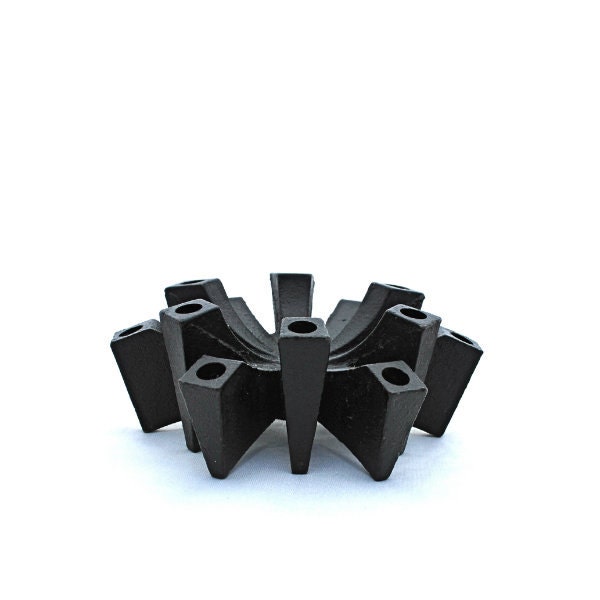 Vintage Candle Holder 12 Tapers Black Cast Iron Hallmark 1970s Mad Men Decor