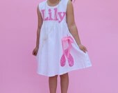Ballet Shoes Dress - Dance Dress- Personalized Dress- You Choose Dress Color and Sleeve Length