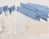 25 Light Blue Glitter Paper Flag Stir Sticks or Drink Stirrers - Cornflower