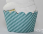 Teal and Aqua Stripe Cupcake Wrappers - Standard Cupcake Wraps Set of 24