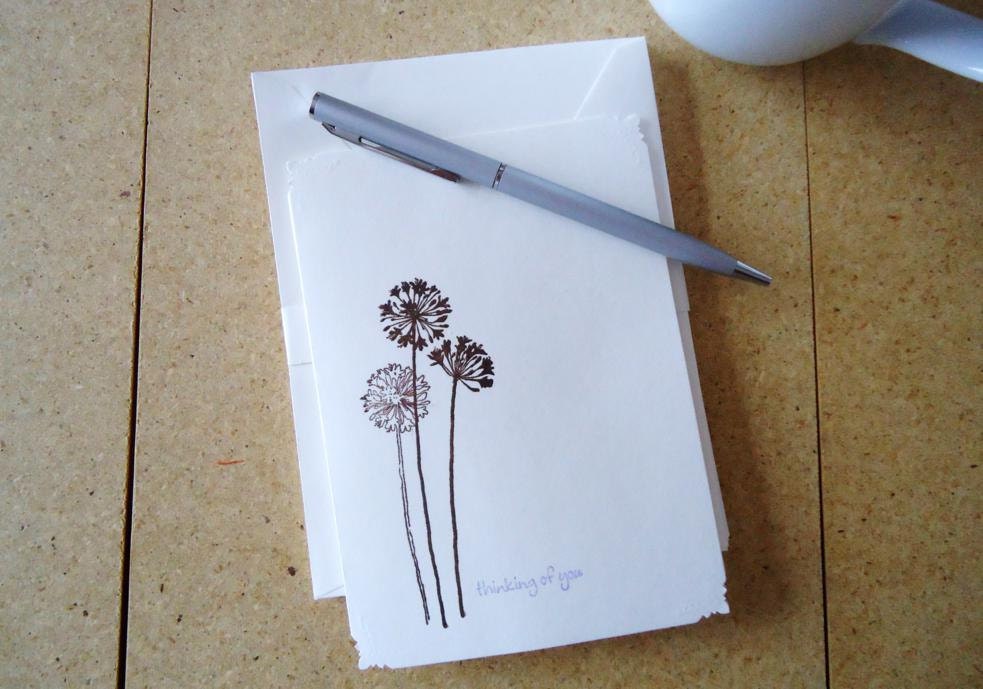 Floral Thinking of You Cards, Hand Embossed Note Cards, Blank Note Cards, Stamped Note Cards, Flower, Dandelion, Agapanthus