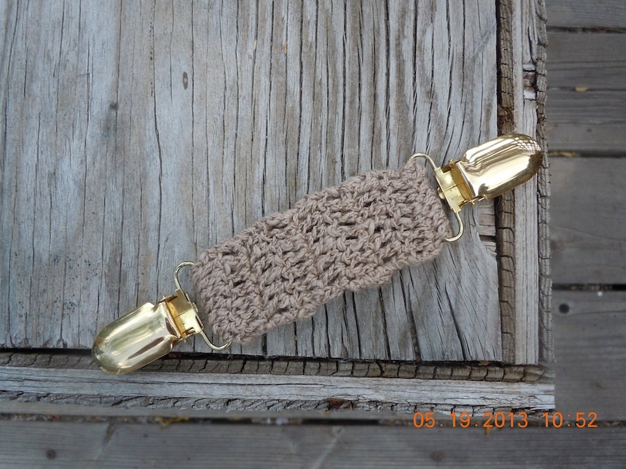 Beige Alternative to a Belt, dressclip, shirt clip, jacket clip, vest clip, crocheted