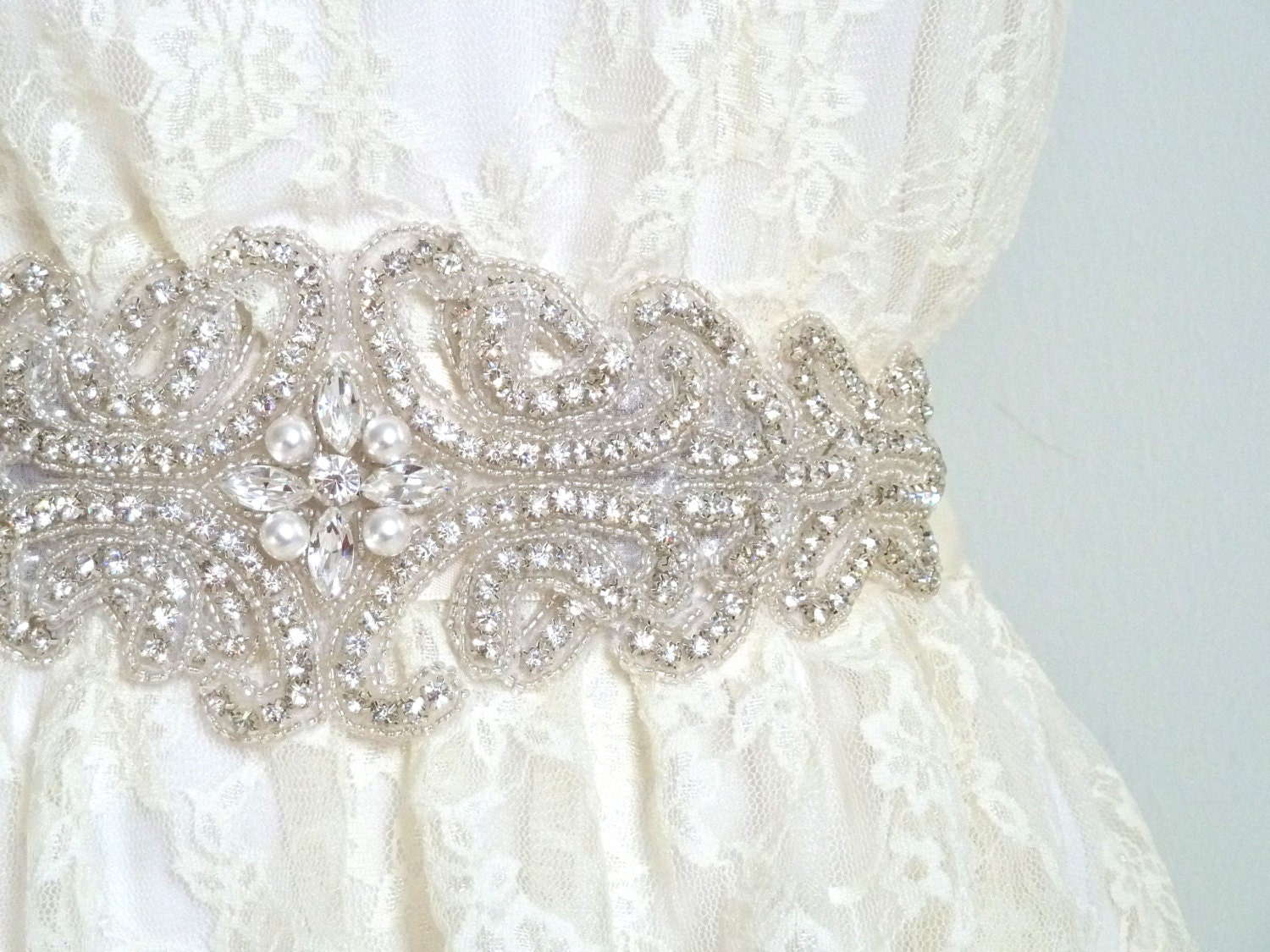 Rhinestone Bridal Crystal Sash Belt with Pearls, 3" wide pearl wedding sash, wedding belt - FARAH III - Ships in 1 week