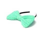 Mint bow headband big hairband bow women hair accessories huge knitted mint green bow on Alice band