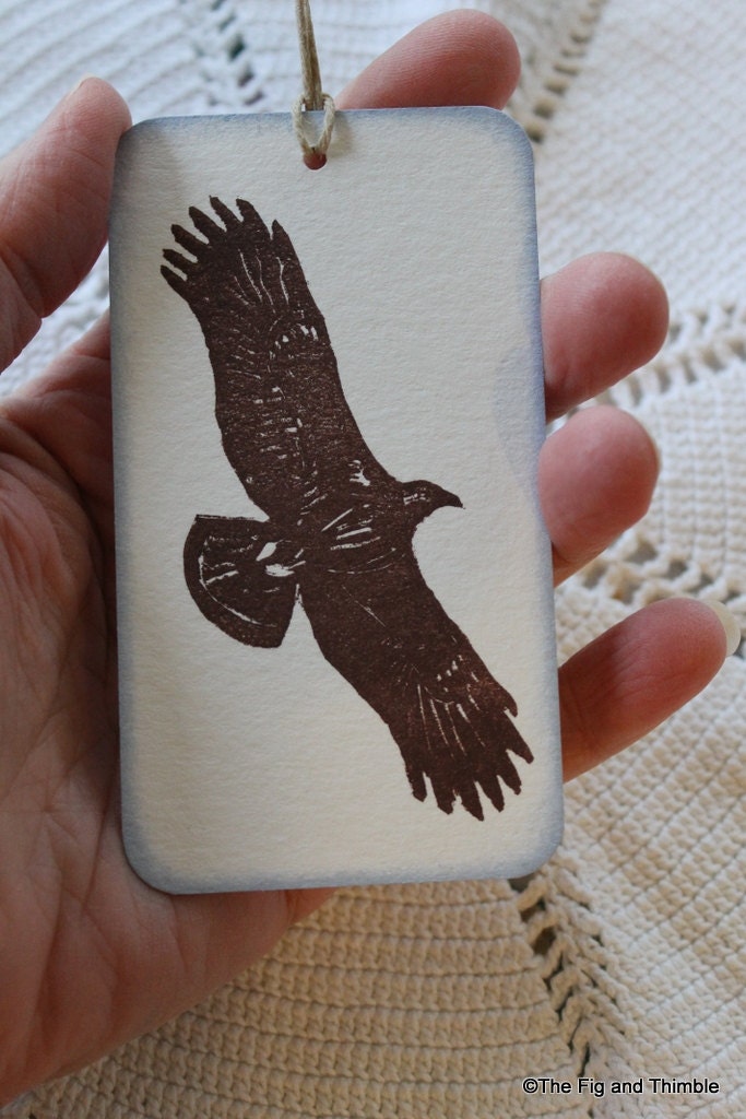 Golden Eagle Tags - Handstamped Set of Six from original hand carved stamp