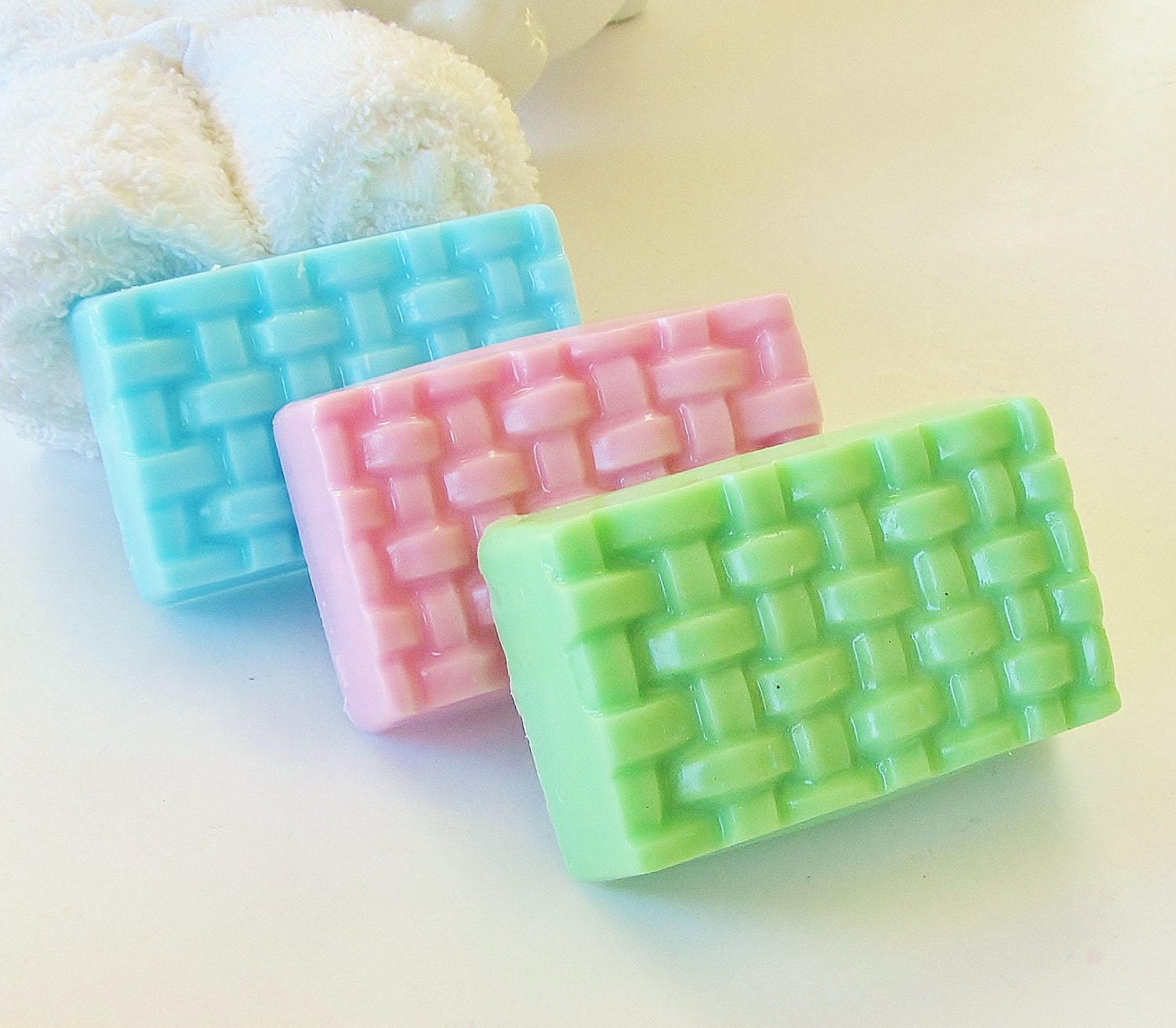 Basket Weave Natural Gift Soap - Choose Your Color, Bamboo & White Grapefruit scent, decorative, handmade, glycerin, vegan, guest