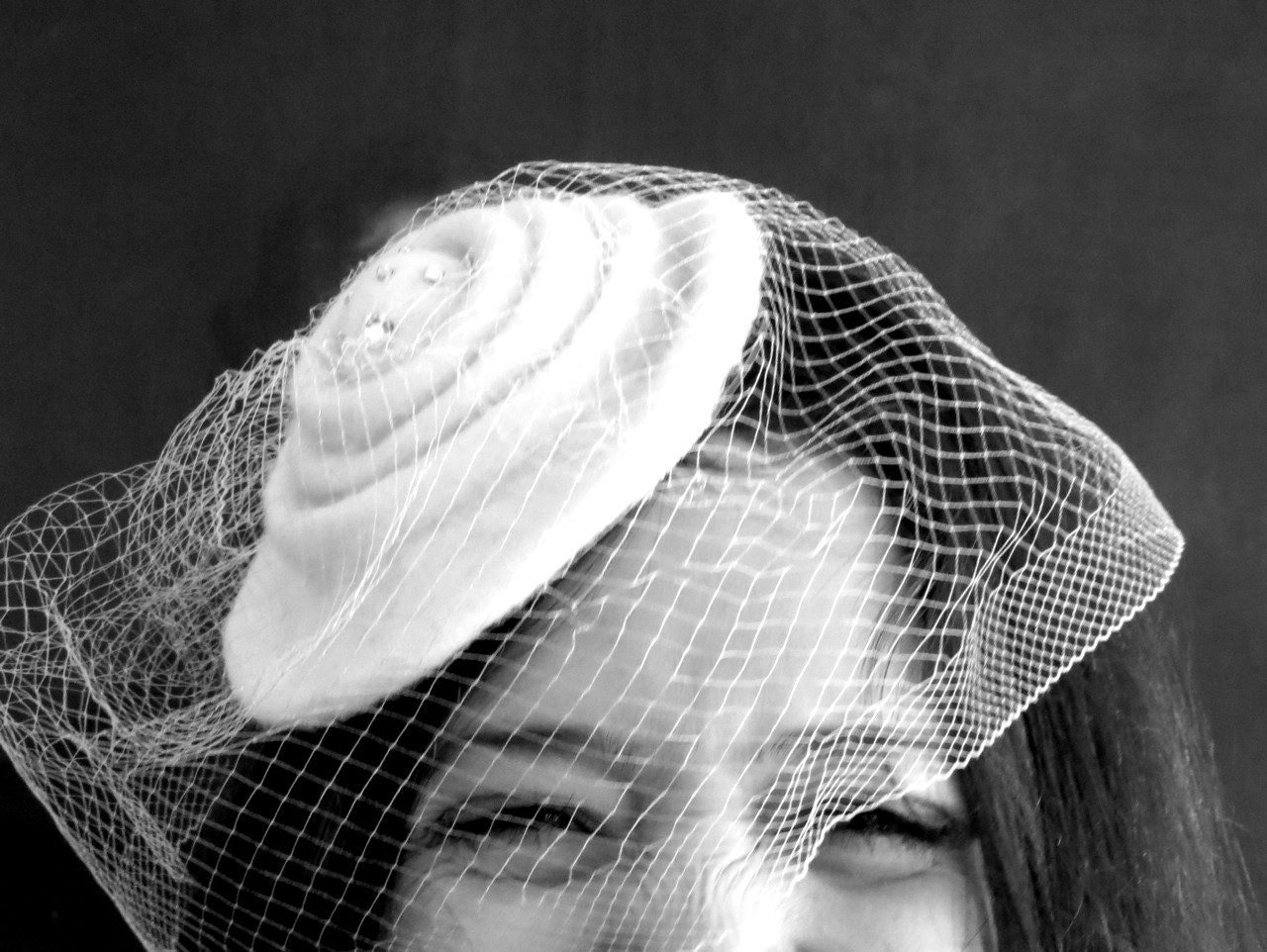 Bridal felted Spiral Cap with bordered French Lace and Swarovski Crystal - Made to Order