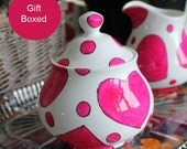 Pink Hearts Bone China Sugar Bowl Hand Painted Cerise cup of love