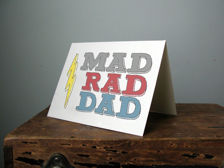 Father's Day note card - blank - Mad Rad Dad with Lightning Bolt