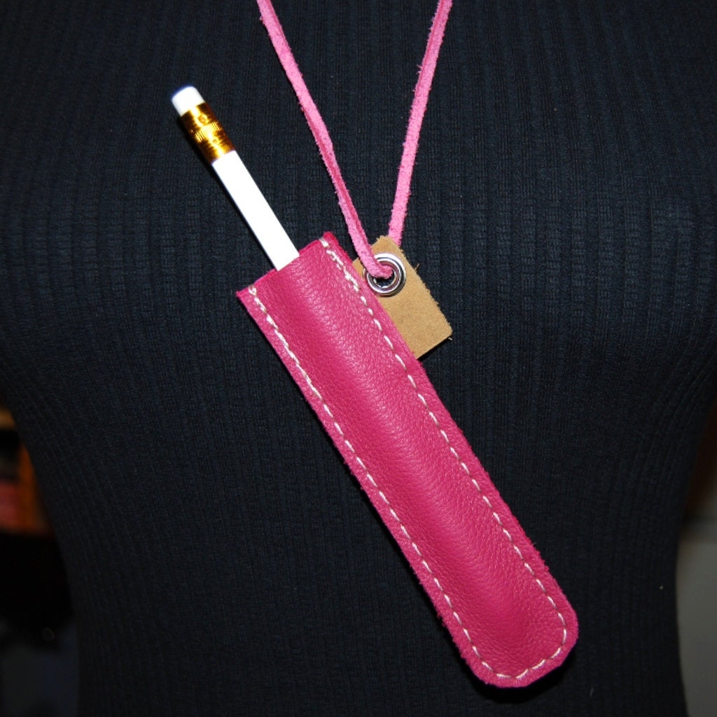 Pink Leather Pen Pencil Holder Lanyard Thing by ChiqueFabrique