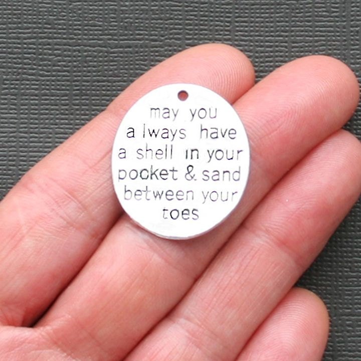 2 Beach Charms Antique Tibetan Silver Tone Large Size Sand in Your Toes - SC2252