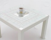 White coffee table side modern furniture mosaic art with pieces of mirror