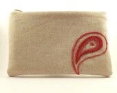 Read to Ship/ Embroidered/ Pink Paisley / Zipper Pouch/Clutch Pouch/ Gift Idea