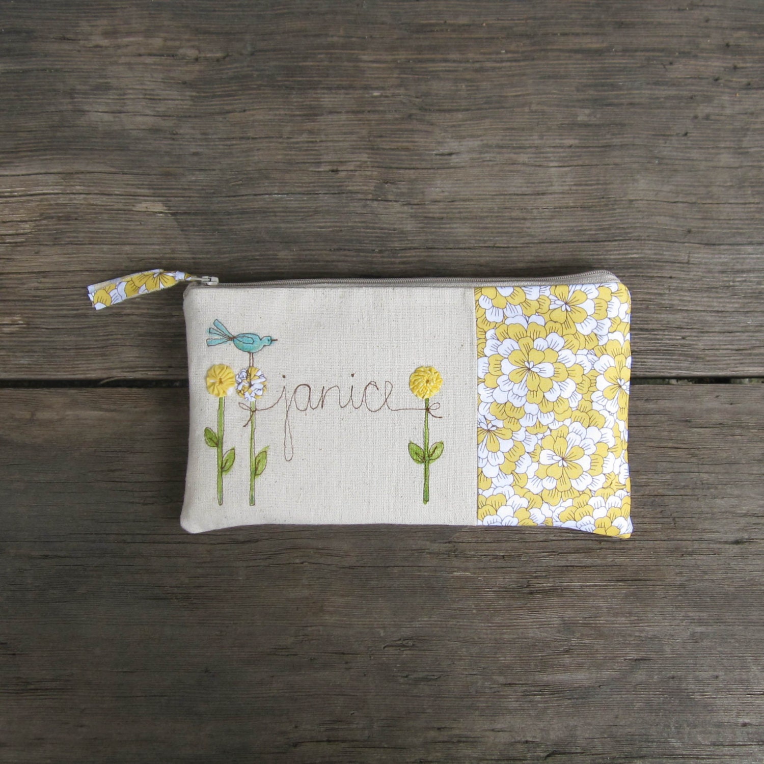 yellow bridesmaid clutch, personalized floral purse, gift for bridesmaid, summer wedding, MADE TO ORDER by mamableudesigns on etsy