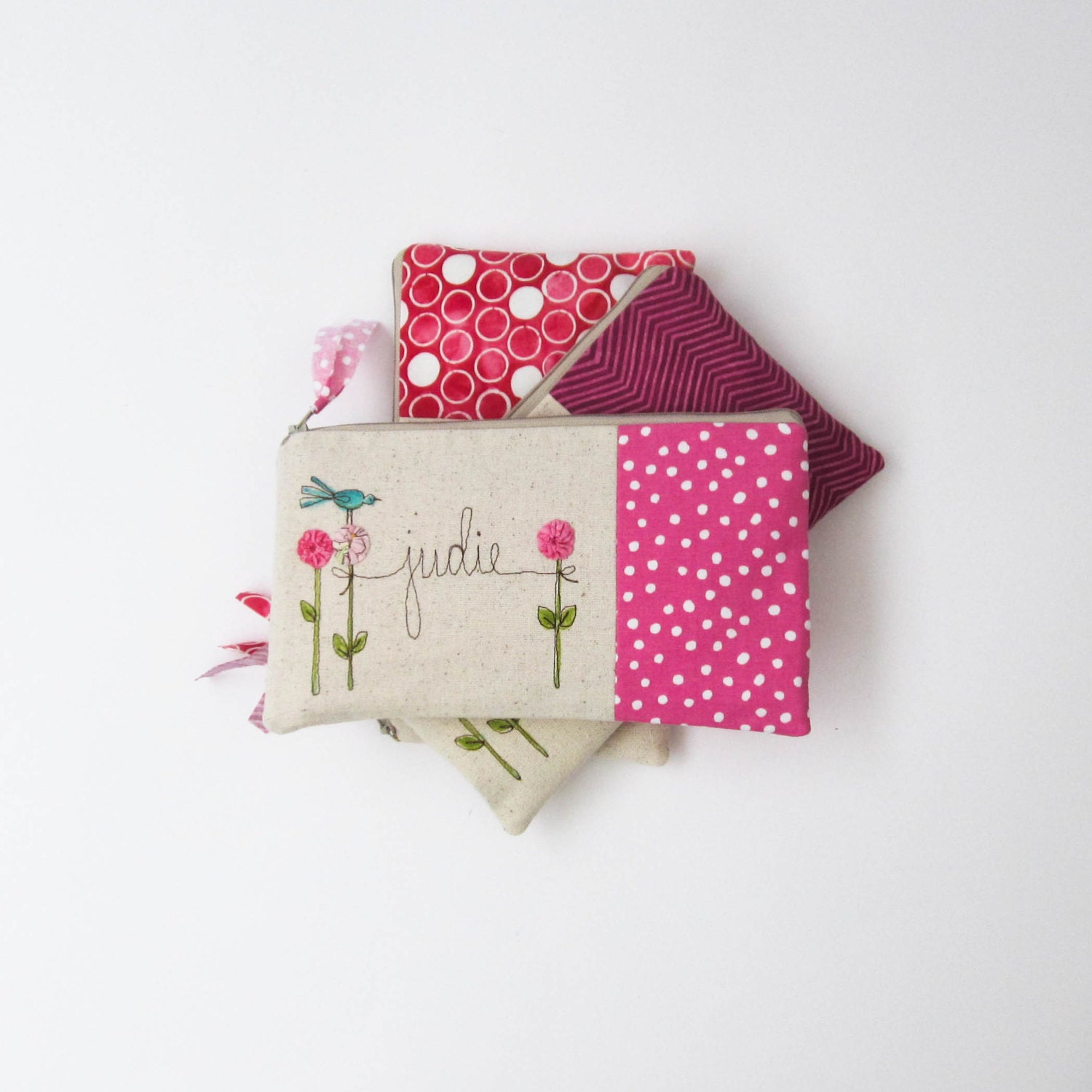 custom bridesmaid gifts, set of 3 personalized clutches, pink wedding purses, gift for bridesmaids MADE TO ORDER by mamableudesigns on etsy