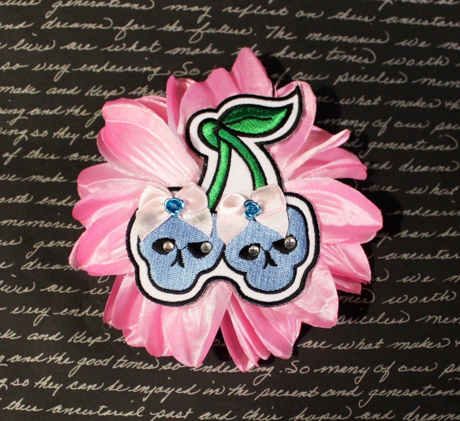 Light Pink Skull Cherries Flower Hair Clip - Pinup Rockabilly Hair Clip Accessory