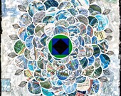 Mountainbloom original mixed media painting ski trail map snowboard mountain art blue green white snow