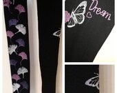 Hand Printed Leggings - Ginkgo Dream Terry lined - Size: S