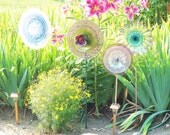 Garden Art Yard Decor Purple Feminine Glass Plate Flower Reclaimed Material Suncatcher UpCycled RePurposed BIBI