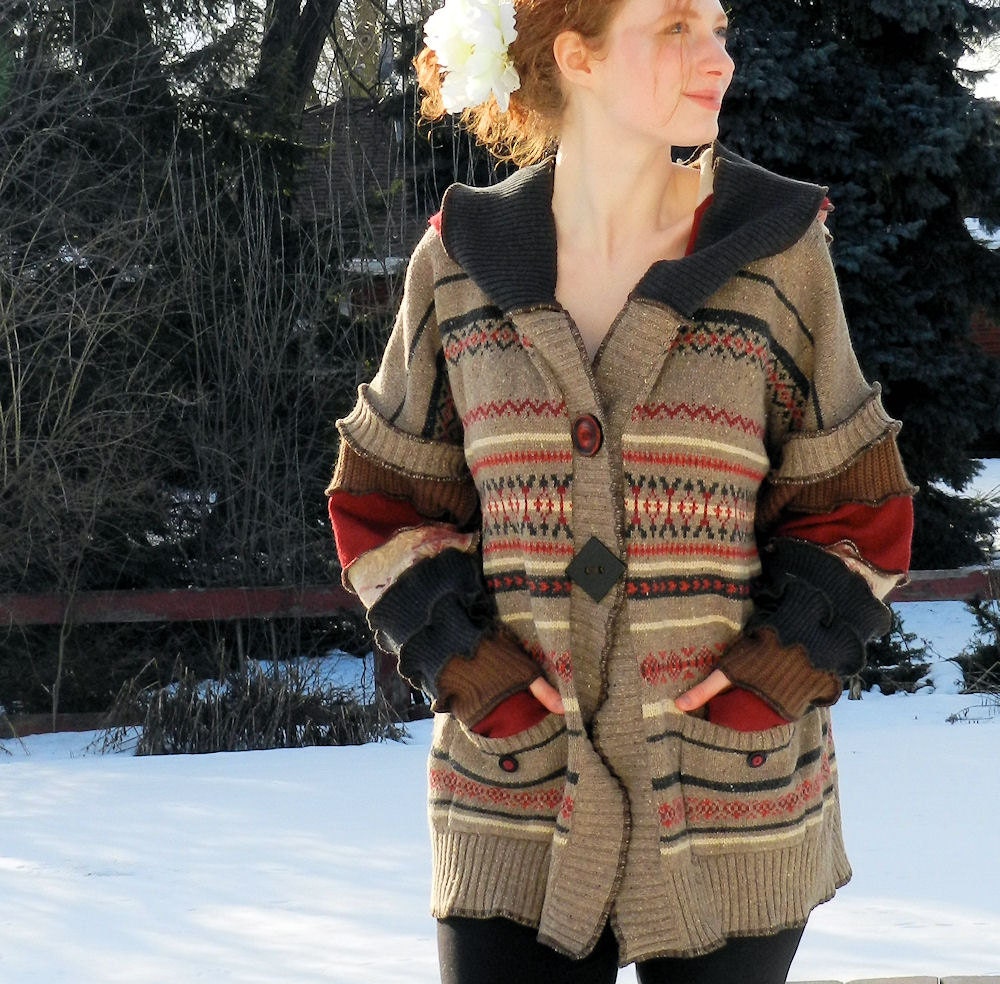 bArK aNd bErRiEs - Upcycled OOAK Fairy elf patchwork cardigan - 1X - made with recycled sweaters and velvet