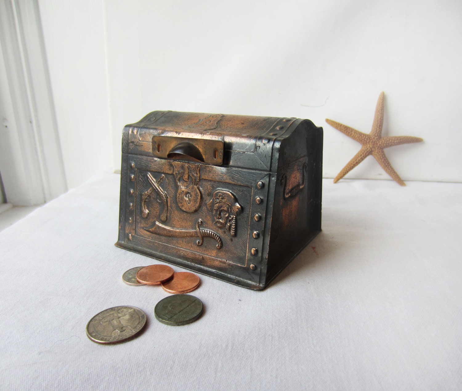 Vintage Pirate Treasure Chest Coin Bank Secret by TheeLetterQ