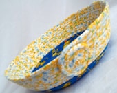 Summer Bread Basket,  Handmade Yellow Floral Fruit Bowl, Napkin Holder, hand wrapped and coiled fabric basket