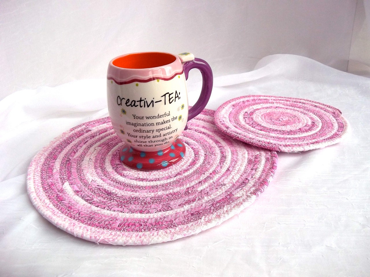 Scrappy Pink Trivets, Handmade Fabric Hot Pads, Pink Mug Rugs, Lovely Table Mats, Shower Gift