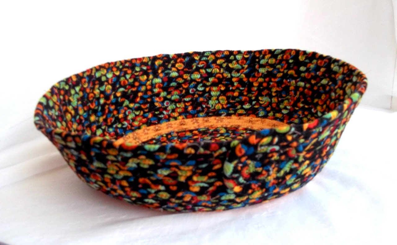 Flannel Cat Bed, Handmade Fabric Coiled Basket, Lots of Dots Dog Bed, Pet Bed, Storage Organizer, hand wrapped and hand coiled fabric