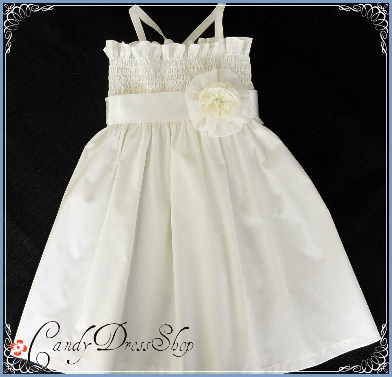 Cream Poplin flower girl dress Girls Dresses by