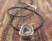 Mini Geode Necklace with Black Tourmaline Beads