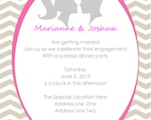 Silhouette Couple Grey Pink Chevron Printable Wedding Invitation