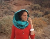 Luscious Hood Hand Dyed Turquoise Raw Silk Infinity Scarf - Color of the Southwest