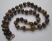 Vintage Tiger's Eye Necklace 14 kt Gold Beads IPS Imperial Pearl Syndicate Retro Jewelry