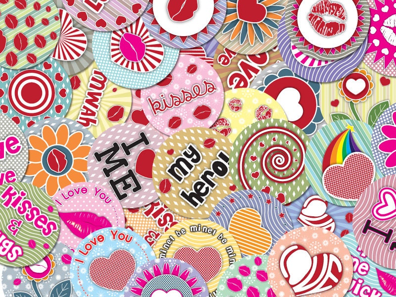 Digital LOVE Circles-1, 1.313 or 2 inch circles-digital download-emailable sheet-free shipping